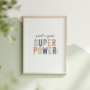 Impresión de superhéroes para niños, decoración de pared de habitación, decoración de sala de juegos Boho, impresión de citas para niños, arte minimalista, cartel Montessori