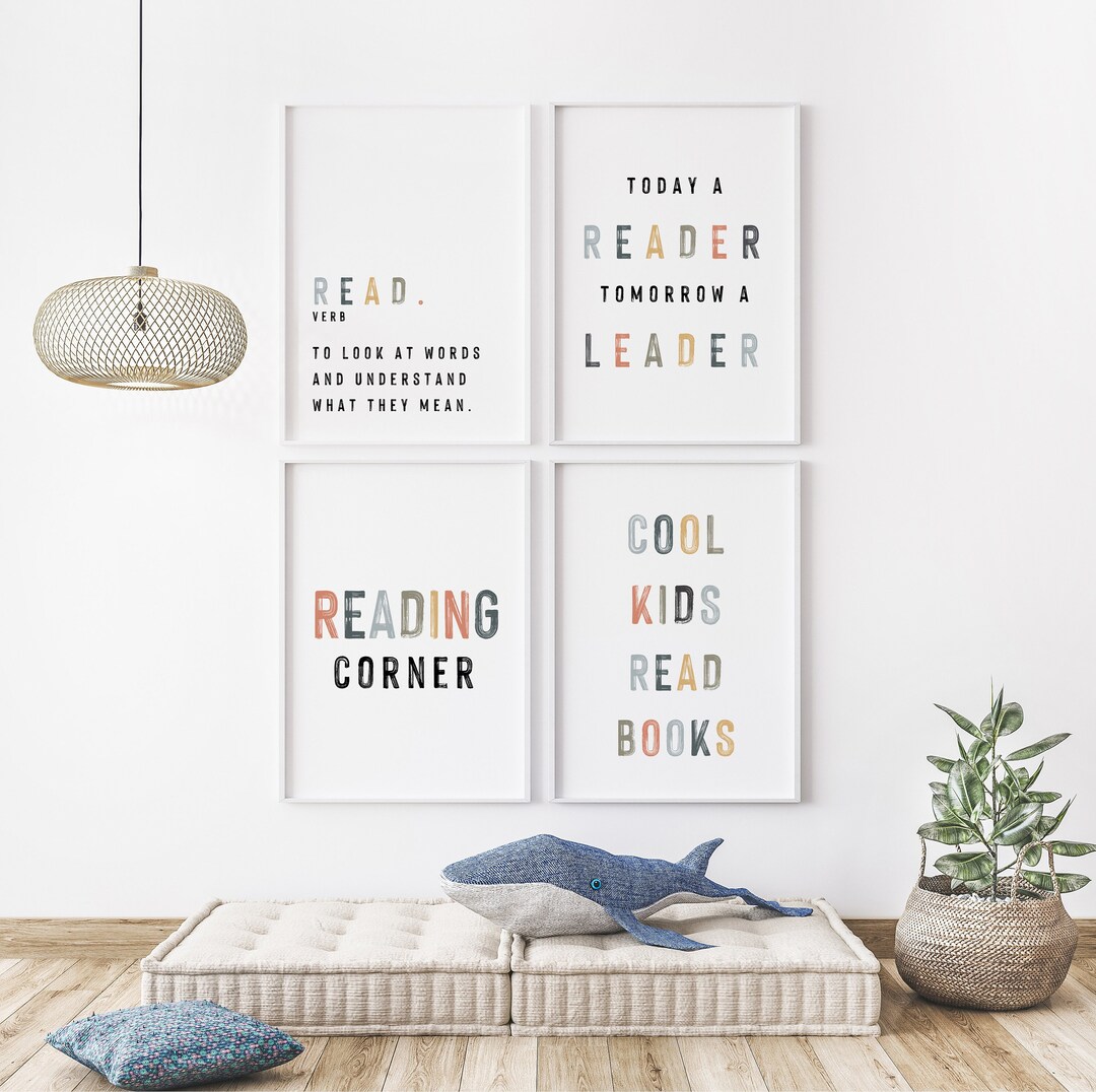 Reading Corner Wall Art for Kids Room Decor Set of 4 Montessori ...