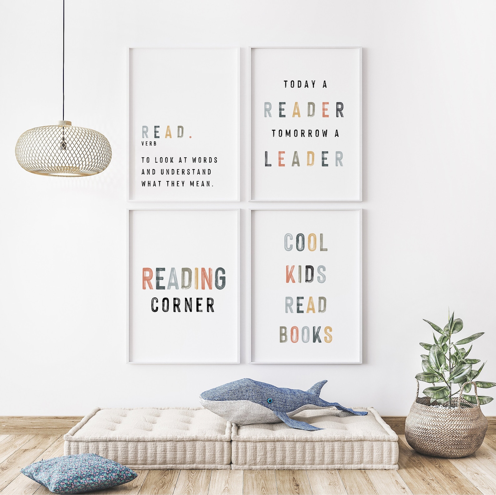 Reading Corner Wall Art for Kids Room Decor Set of 4 Montessori ...