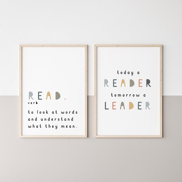 Read Meaning Wall Art for Kids Room Decor Set of 2 Today a Reader Tomorrow a Leader Sign Playroom Reading Corner Teen Girl Room Decor