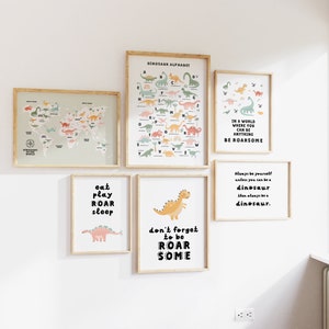 Dinosaurier-Alphabet-Wandset, Dino-Zitate, Dinosaurier-Themendrucke, Geschenk für Jungenzimmer, Dino-Kartendrucke