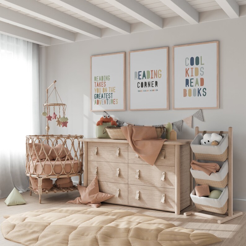 Reading Corner Set of 3 Wall Art for Kids Room Decor Montessori ...