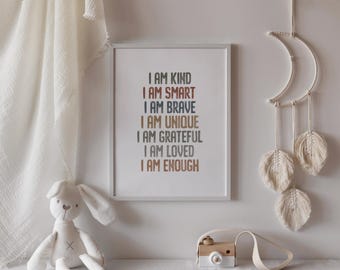 Positive Affirmations for Kids Room Watercolor Classroom Decor