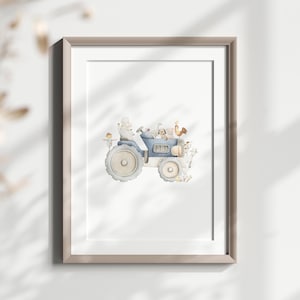 Ilustración de tractor animales de granja arte de pared para decoración de vivero Descarga digital