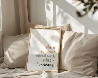 Citat om barnrum för flickor Hon är solsken blandat med lite orkan Väggkonst Boho Väggkonst för flickrum Boho flicksovrumsinredning