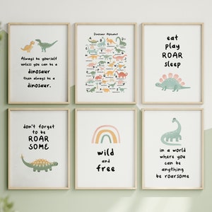Roar-some Decor Set of 6 Dinosaur Quotes Wall Art Prints Jurassic Inspiration Dino Lover Art Prints