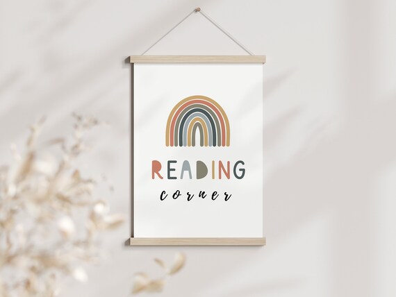 Reading Corner Sign Rainbow Kids Room Decor Educational Posters Preschool Poster Classroom Decor Playroom Wall Art Montessori Wall Art