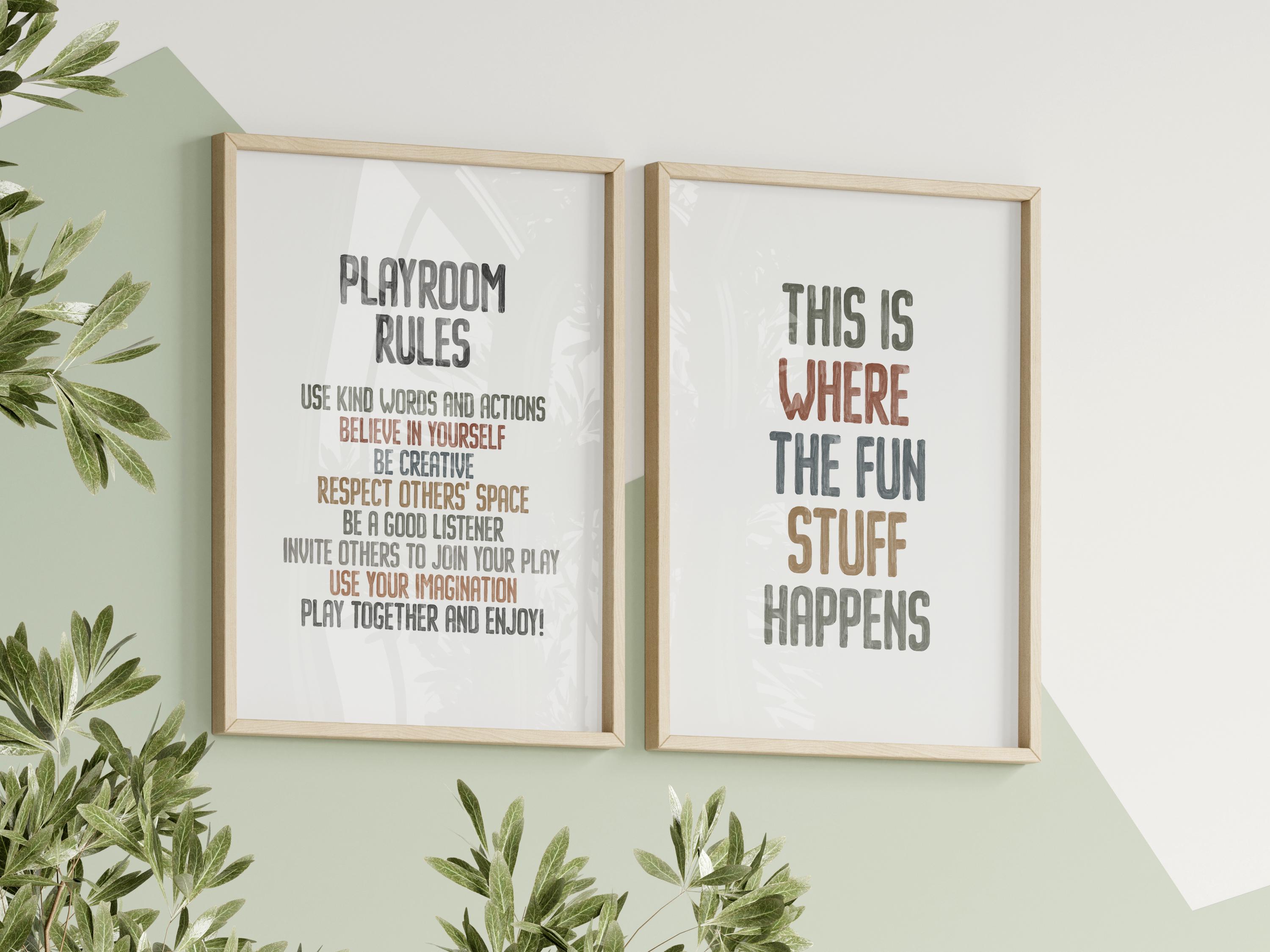 Fun Playroom Rules Art Set for Kids Colorful Wall Prints Fun Stuff ...