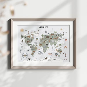 Lernwandposter mit der Weltkarte der Tiere für Kinder Digital Download Lernwand für die Grundschule