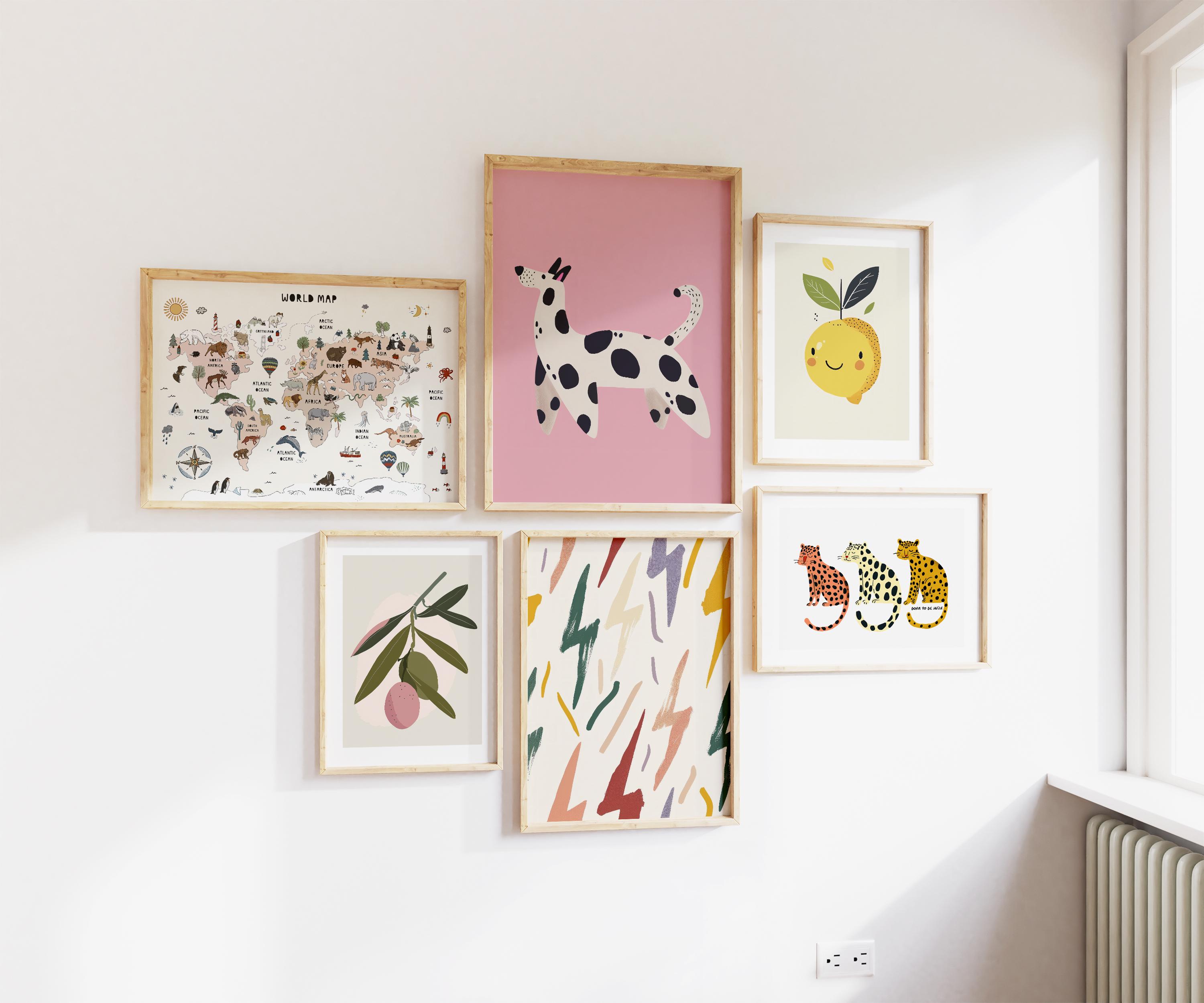 Adorable Kids Room Wall Gallery Set of 6 Nursery Art Prints Colorful ...