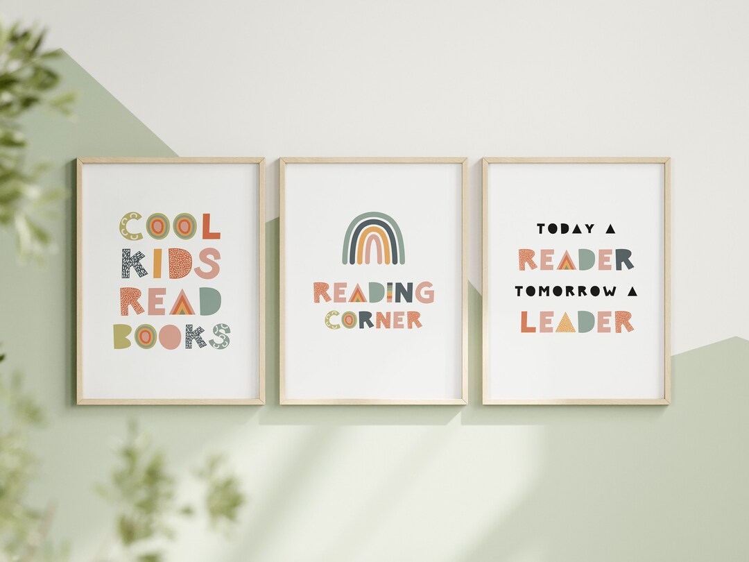 Reading Corner Set of 3 Wall Art for Kids Room Decor Today a Reader ...