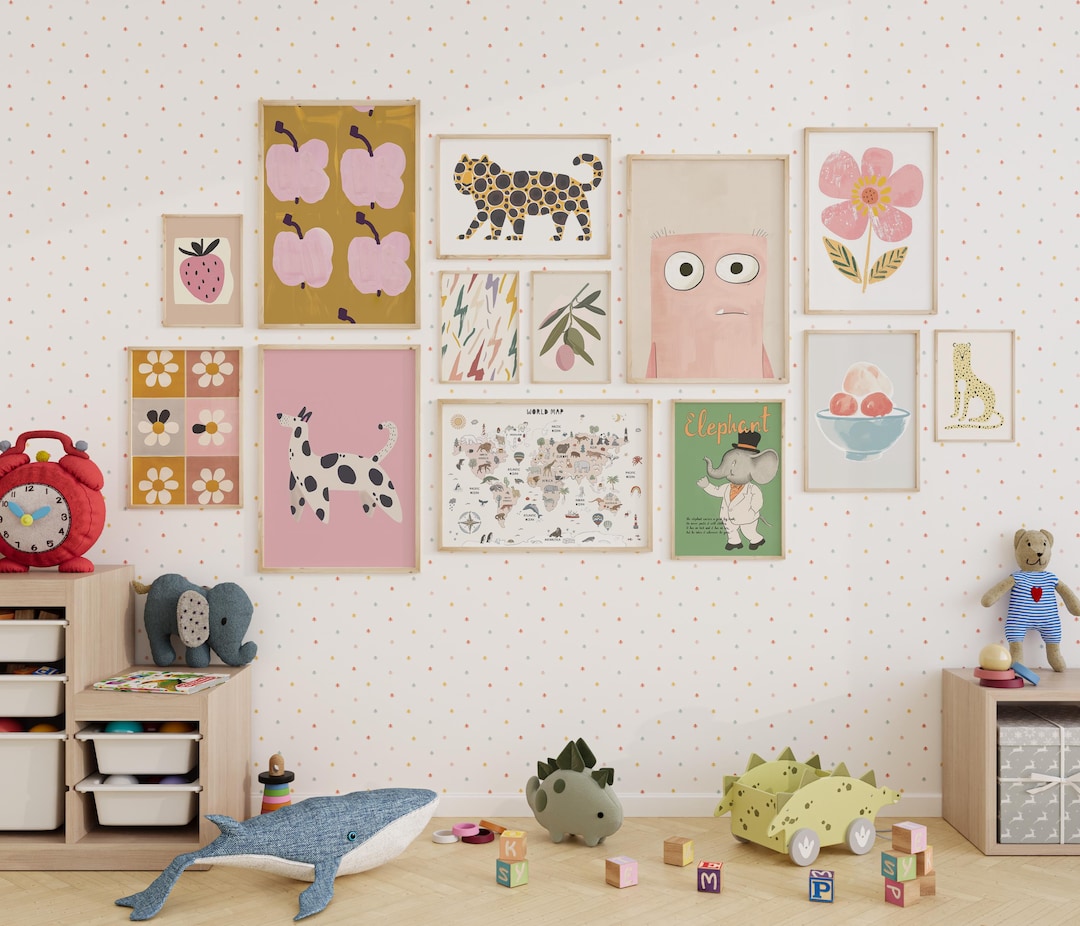 Adorable Kids Room Wall Gallery Set Nursery Art Prints Colorful