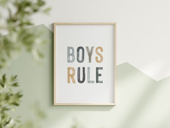 Boys Rule Printable Boho Nursery Wall Art Minimalist Playroom Decor Kids Room Baby Boy Bedroom Instant Download Artwork