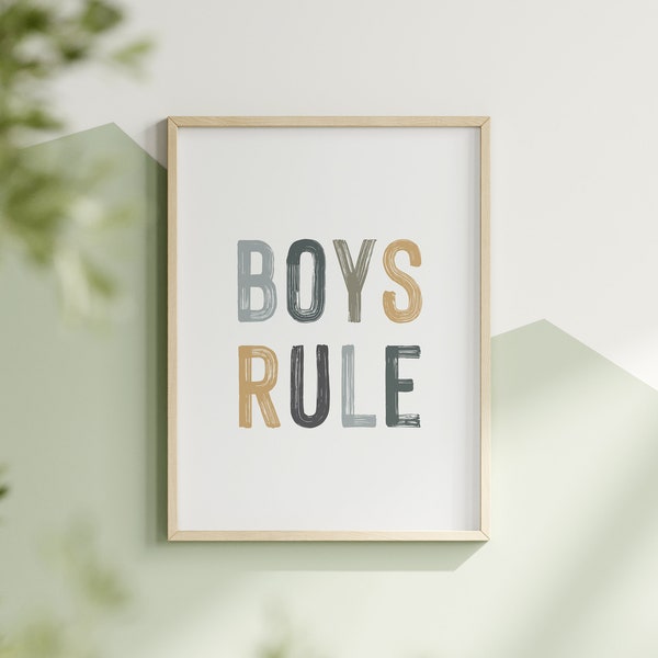 Boys Rule Printable Boho Nursery Wall Art Minimalist Playroom Decor Kids Room Baby Boy Bedroom Instant Download Artwork