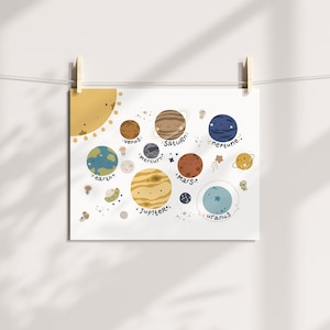 Impresión del sistema solar, planetas de aprendizaje, impresión espacial para guardería, póster educativo para escuela en casa, decoración educativa para sala de juegos