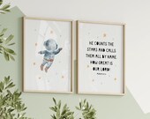 Celestial Decor with Bible Verse Galaxy Inspired Printable Art Set Psalm 147:4 Print Instant Download Space Wall Art Print