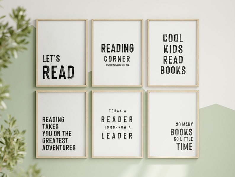 Reading Corner Set of 6 Wall Art for Kids Room Decor Montessori ...