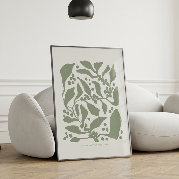 Sage Green Exhibition Poster Matisse Inspired Abstract Art Decor Floral Print Scandinavian Wall Art Boheme BOTANIQUE