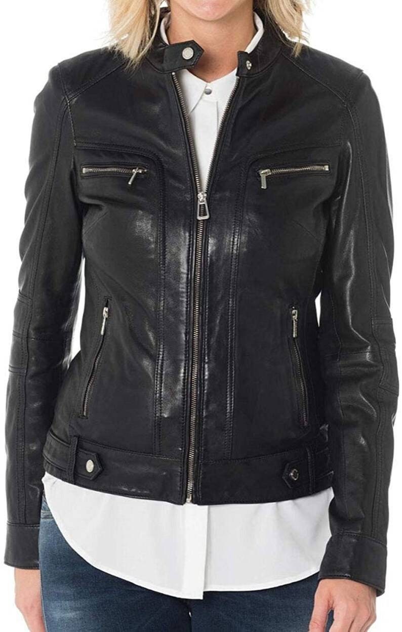Womens black soft lamb leather jacket,café racer,christmas gift for her,custom made shops & personalized,all season jacket,premium genuine leather