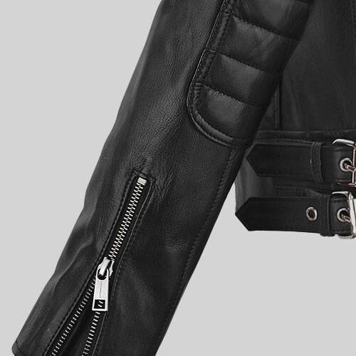 Womens custom made genuine black leather jacket,genuine lamb leather rhonda rousey inspired motorcycle shops biker leather outerwear,gift for her