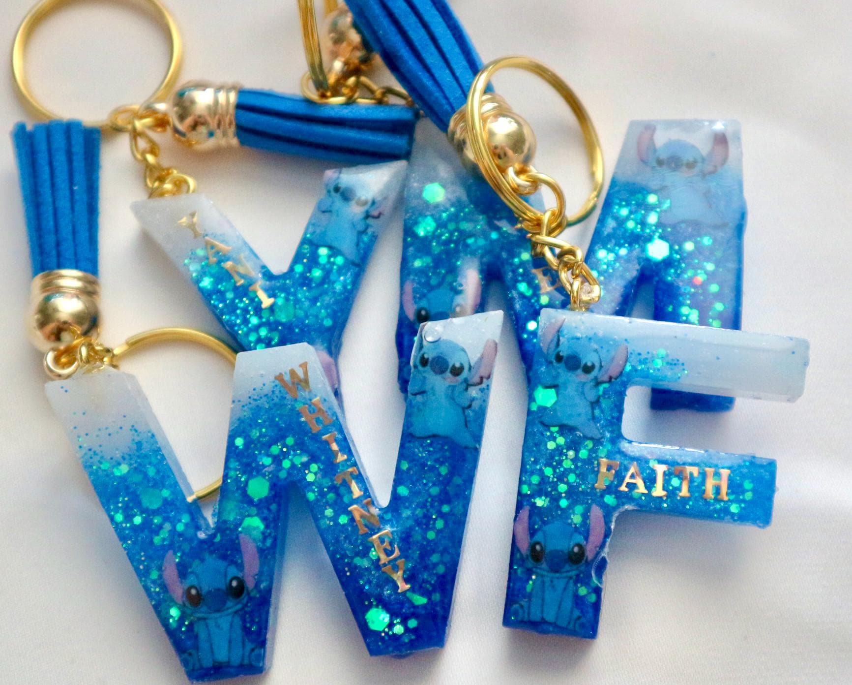 Personalized Stitch LETTER Keychain with Name 100% HANDMADE (free Stickers included)