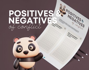 Hoja de trabajo de aspectos positivos y negativos de resolución de conflictos, imprimible para niños y adolescentes: terapia infantil, consejería, salud mental, TCC