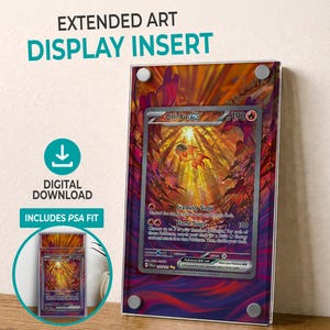 May include: A clear acrylic display insert for a trading card, featuring a vibrant extended art design. The card is visible within the insert, showcasing a colorful illustration with the text "Chi-Yu ex" and "190". The display insert is designed to fit PSA graded cards.