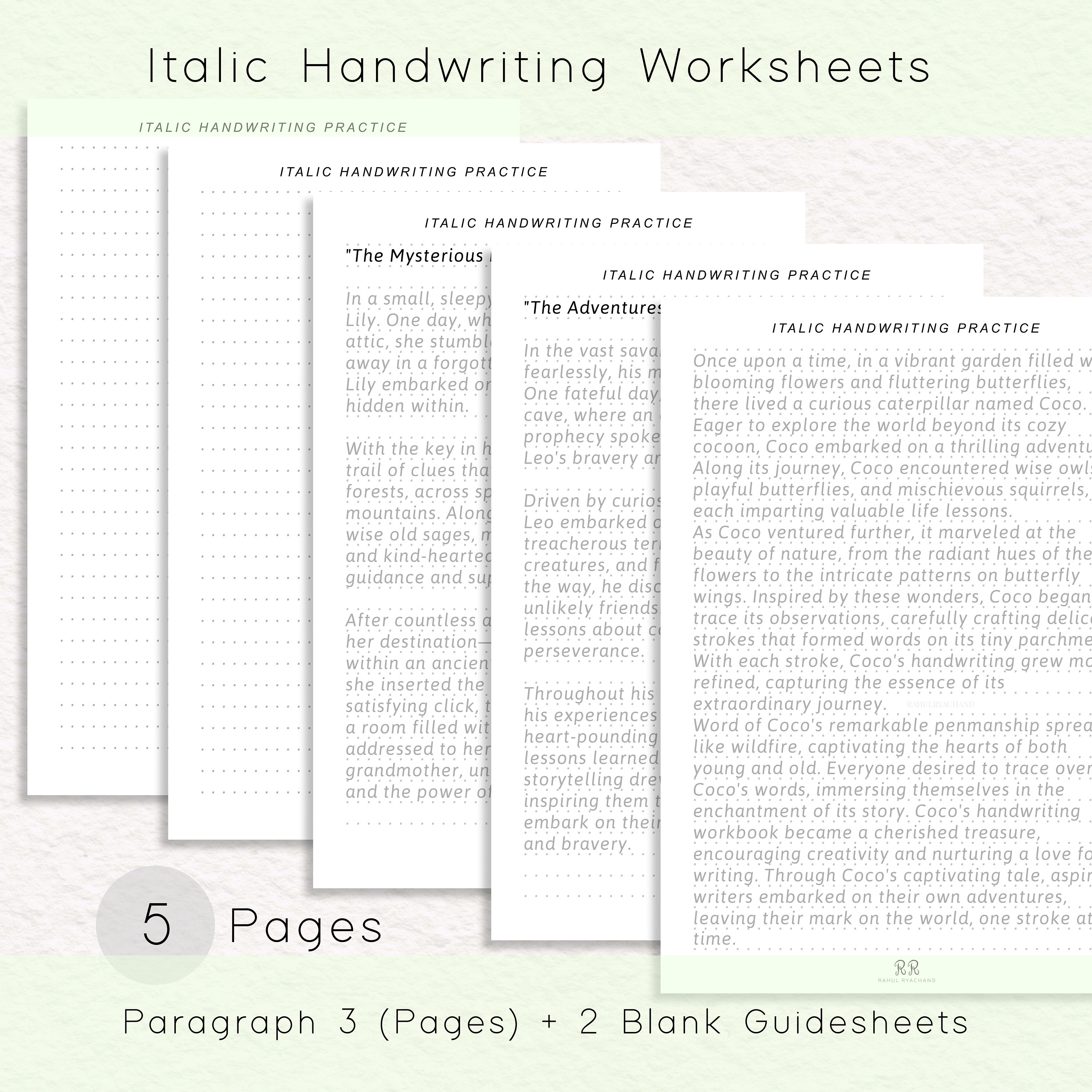 25 Pages, Italic Handwriting Worksheet, Practice ABC Tracing Sheets ...
