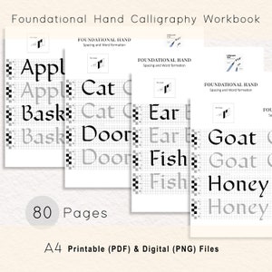 Grundlegendes Kalligraphie Arbeitsbuch PDF, 80 Seiten Handlettering Praxis, Kalligraphie Anleitung für Anfänger, druckbarer digitaler Download