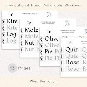 Calligraphy Practice, Worksheet, 80 Pages A4 Learn Calligraphy Skills, Foundational Hand Script, Workbook, Basic Strokes to Alphabets, Words