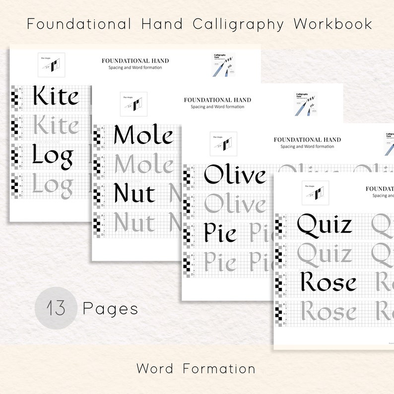 Calligraphy Practice, Worksheet, 80 Pages A4 Learn Calligraphy Skills, Foundational Hand Script, Workbook, Basic Strokes to Alphabets, Words