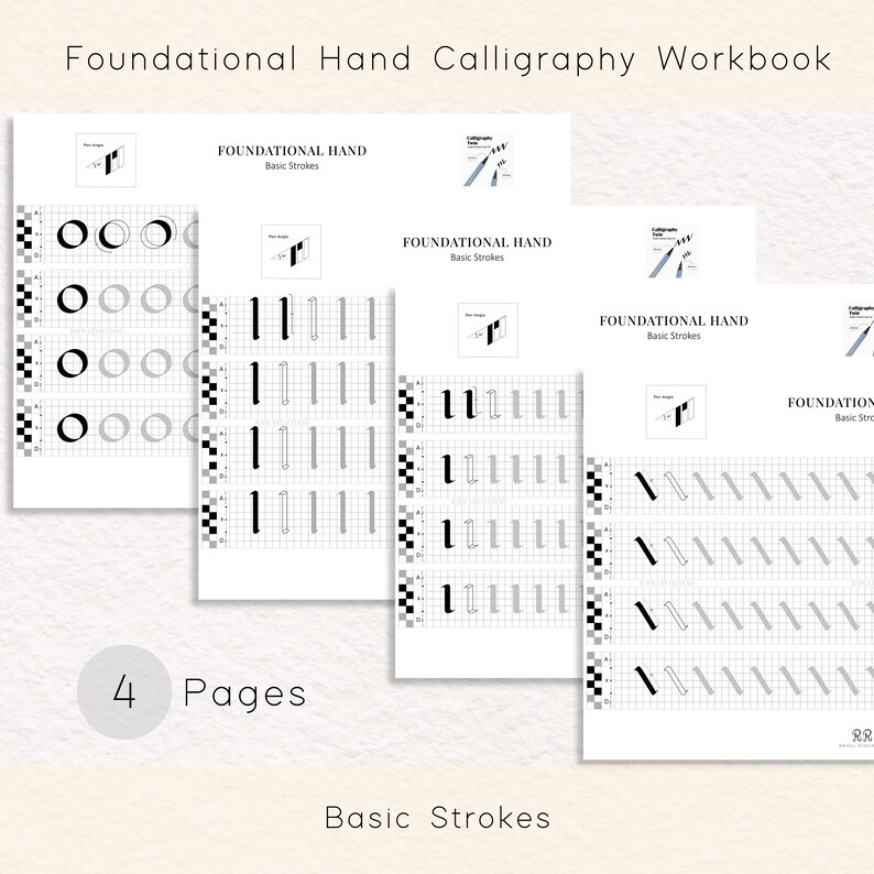 Calligraphy Practice, Worksheet, 80 Pages A4 Learn Calligraphy Skills, Foundational Hand Script, Workbook, Basic Strokes to Alphabets, Words
