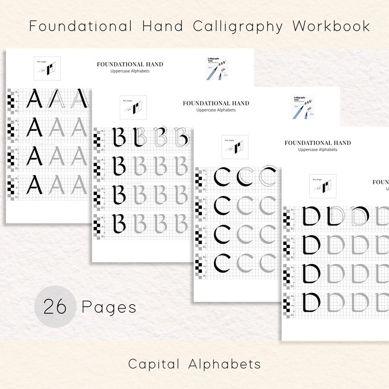 Calligraphy Practice, Worksheet, 80 Pages A4 Learn Calligraphy Skills, Foundational Hand Script, Workbook, Basic Strokes to Alphabets, Words