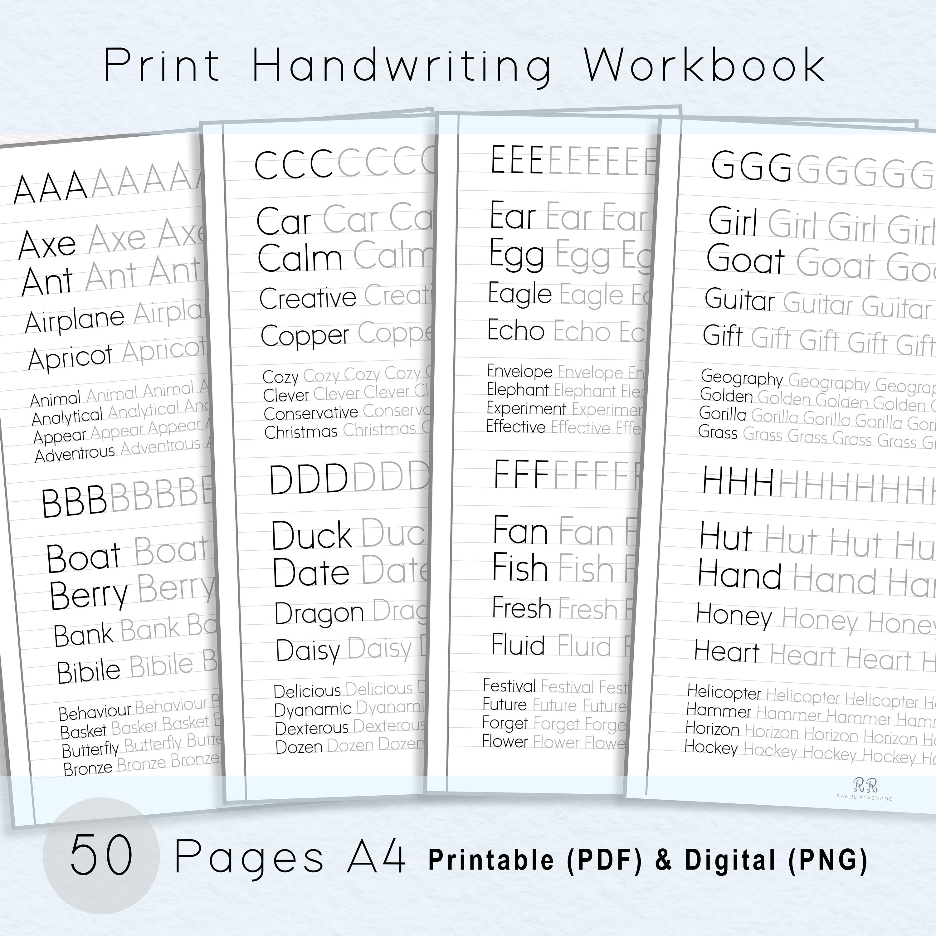 Printable, Handwriting Practice Sheets, Print Handwriting Workbook