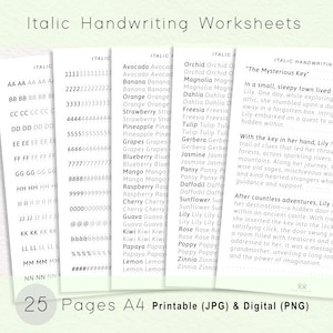 25 Pages, Italic Handwriting Worksheet, Practice ABC Tracing Sheets, Printable Worksheet A4 size, Handlettering, Alphabets Practice Sheets