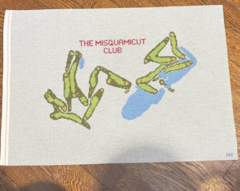 Mappa personalizzata del campo da golf, dipinta a mano su tela con ricamo a punto croce.