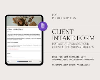 Client Intake Form for Photographers, Google Forms Photography Questionnaire Template, Customizable Client Onboarding Form