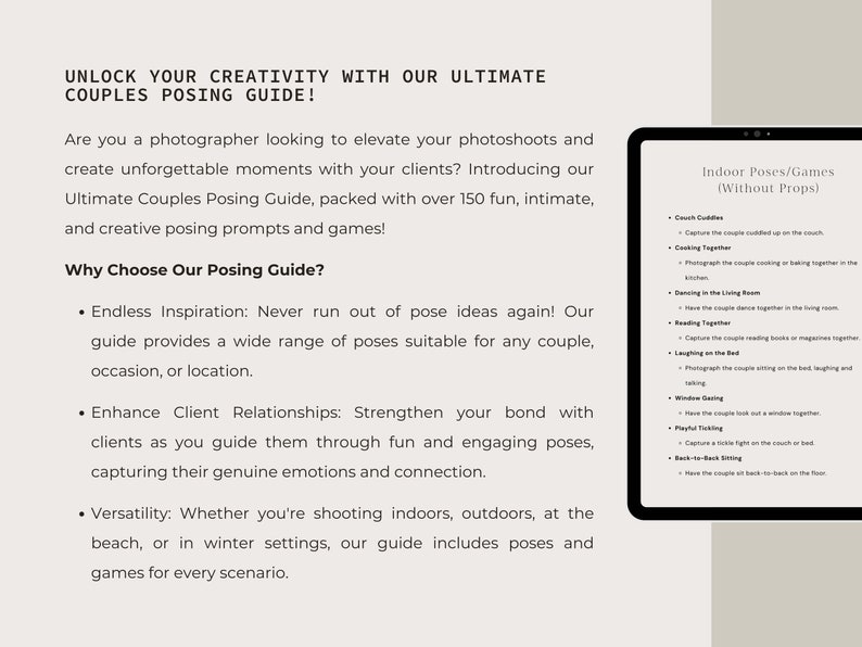 Couples Posing Guide for Photographers, Posing Prompts, Photoshoot Pose ...