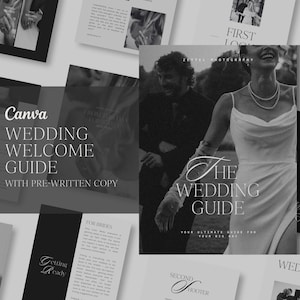 CANVA Minimalist Wedding Photography Client Guide with Content, Pre-written Welcome Guide, Editable Template with Copy, Black and White