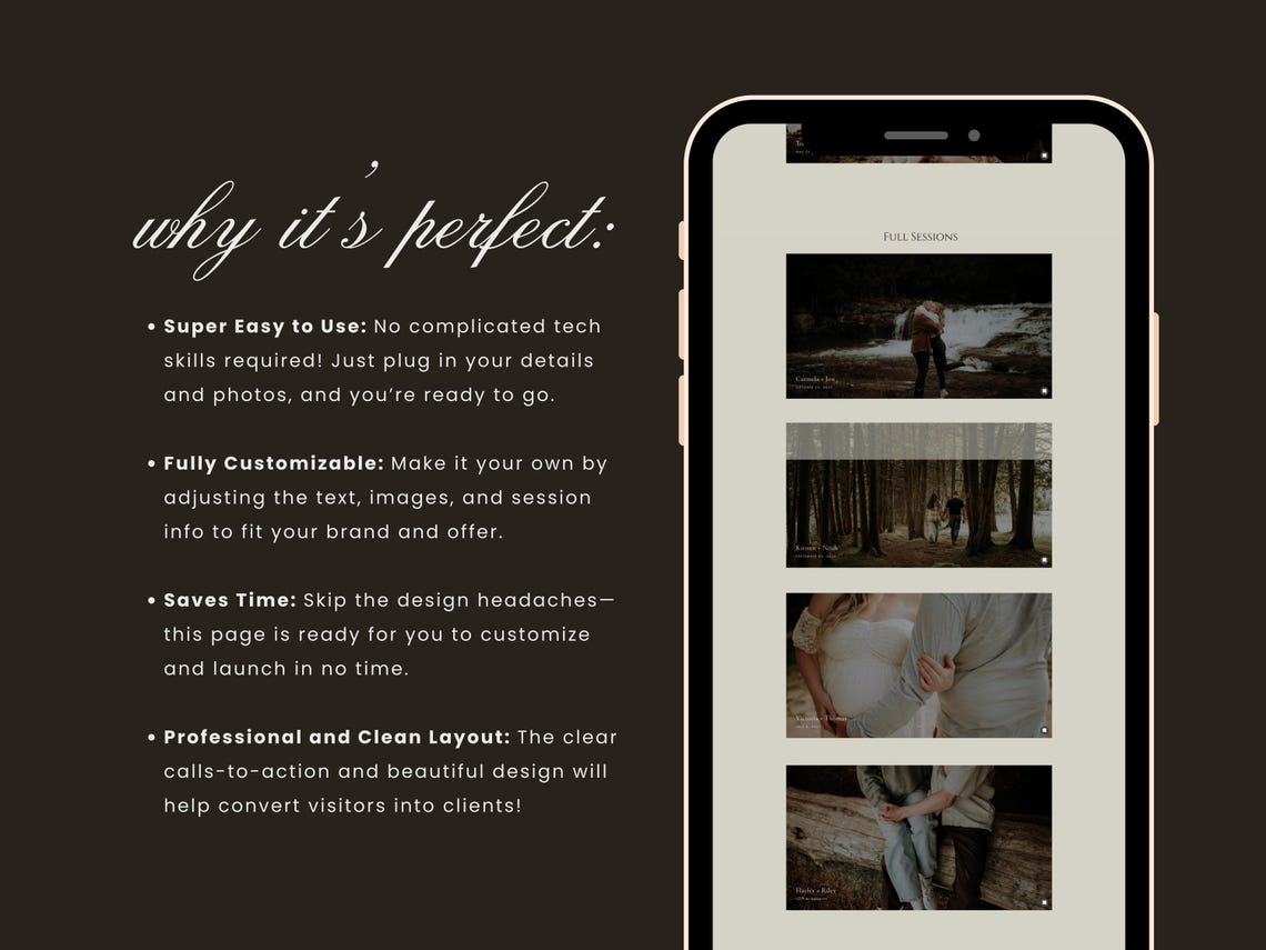 Showit Mini Session Photography Page Template, Showit Website Template ...