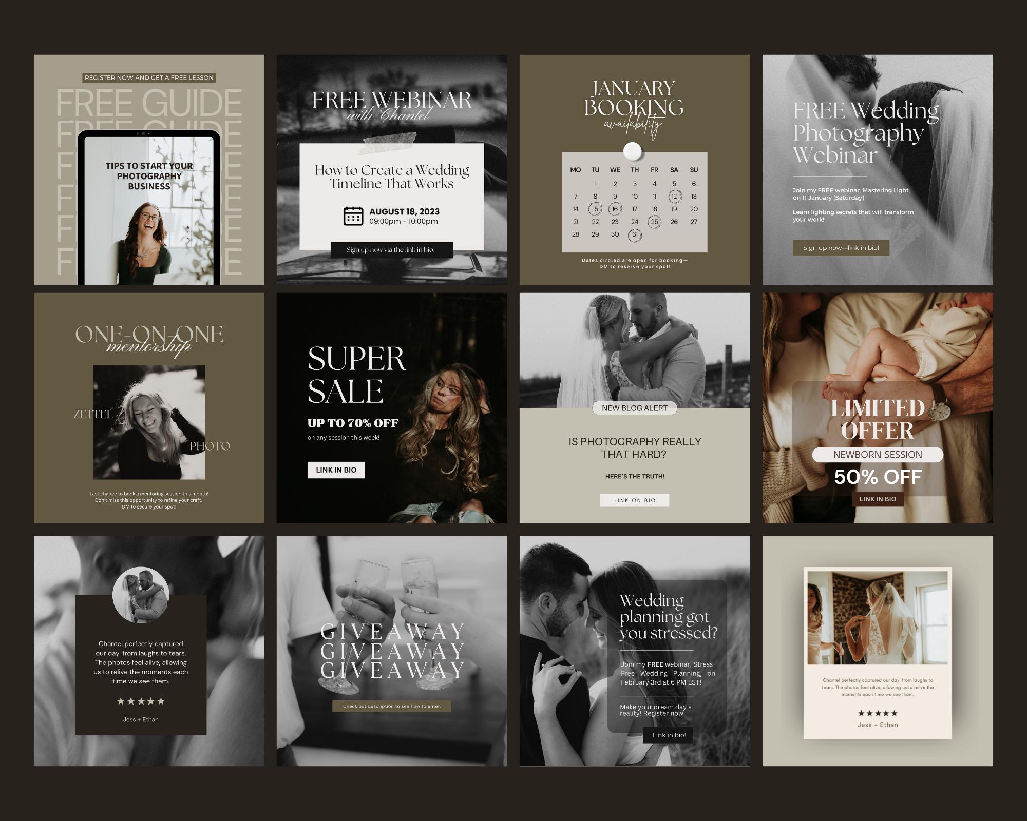 Canva 70 Instagram Post Templates for Photographers, Instagram Stories ...