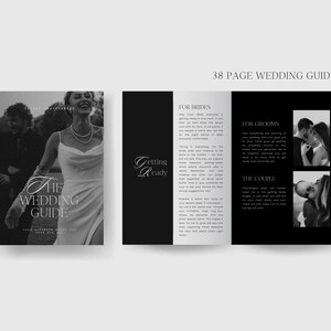 May include: A black and white wedding guide booklet with the text "The Wedding Guide" and "Getting Ready" on the cover. The cover features a black and white photo of a bride and groom.