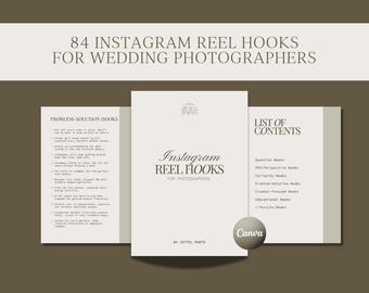 84 High-Converting, Scroll-Stopping Instagram Reel Hooks Wedding Photographers, Social Media Content, Photography Business Marketing