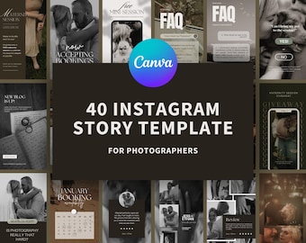 40 Instagram Stories for Photographers, Canva Template Design, Instagram Post, Instagram Story Templates, Marketing Bundles, Photography