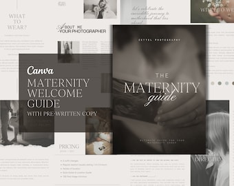Guia do Cliente para Fotografia de Gestantes no Canva com Conteúdo Pré-escrito | Modelo de Pacote de Boas-Vindas Personalizável para Fotógrafos