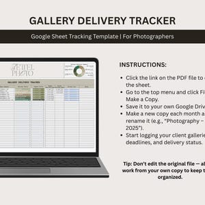 Modello di Google Sheets per il monitoraggio delle consegne della galleria per fotografi, monitoraggio delle scadenze, strumento aziendale per fotografi, CRM per la gestione dei clienti immagine 7