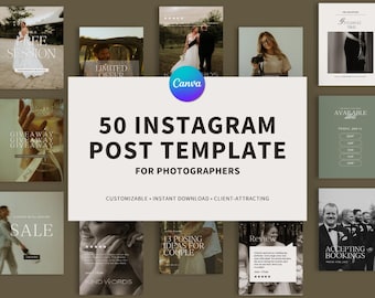Instagram Template for Photographers, Canva Customizable Social Media Feed Posts, Photography Marketing