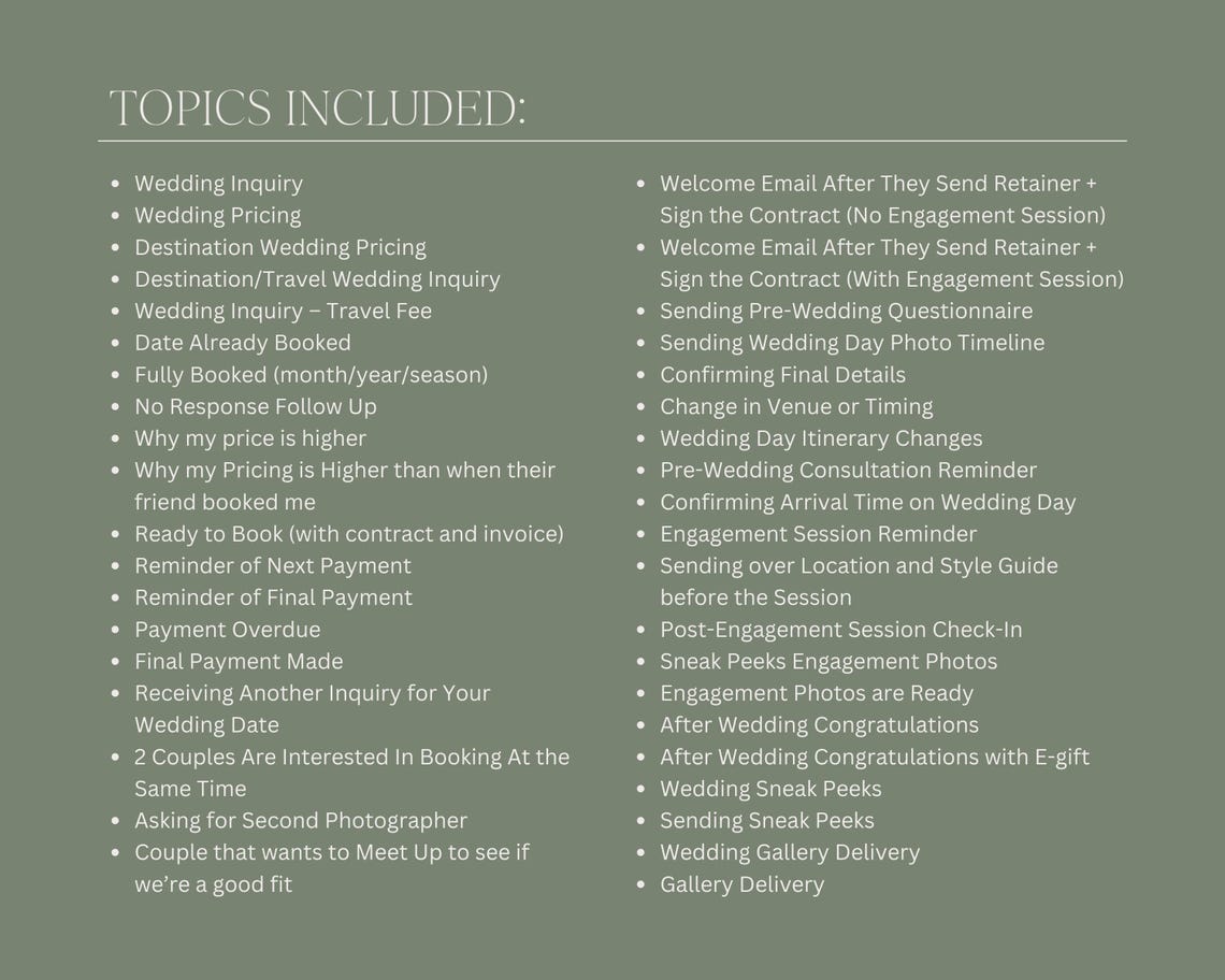 Professional Email Templates for Photographers, Wedding Client Email ...