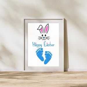 1º Feliz Páscoa Coelho Cartão Personalizado Pôster FootPrint Lembrança Crianças Bebê Criança Coelho Artesanato A4 8x11 Família Baixar Imprimir Decoração