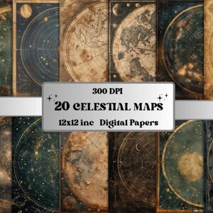 20 Celestial 12 x 12 Papel digital para arte de parede, alta qualidade, ecologicamente correto, scrapbooking, cartões, capas de livros, 300 dpi, download instantâneo
